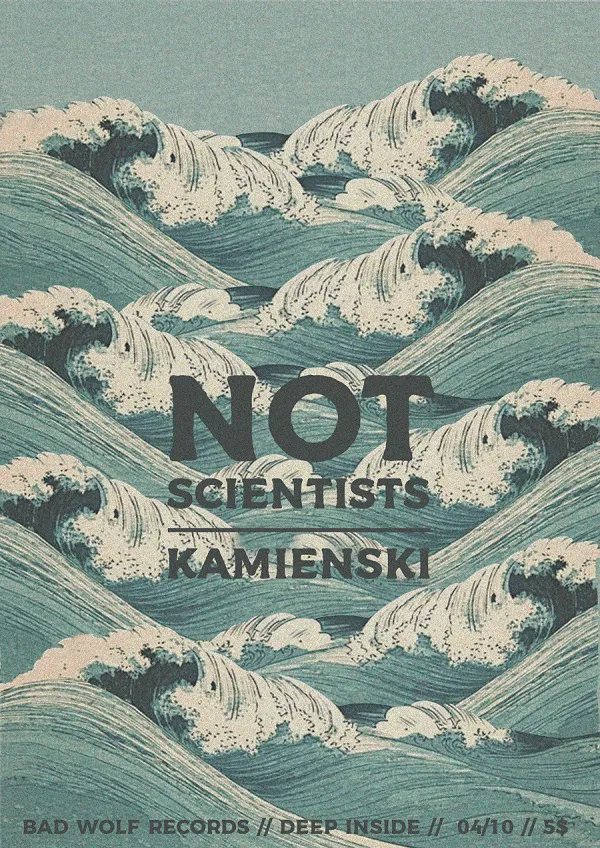 Affiche Not Scientists sur fond de vague de Hokusai